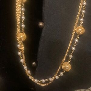 8 Vintage Collections Strand Polished Gold Faux Pearl Link Necklaces  23”